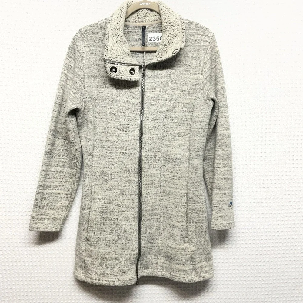 Kuhl Alaska Jacket Womens Large Heathered Gray Long Fleece‎ Lined Zip Up Outdoor
